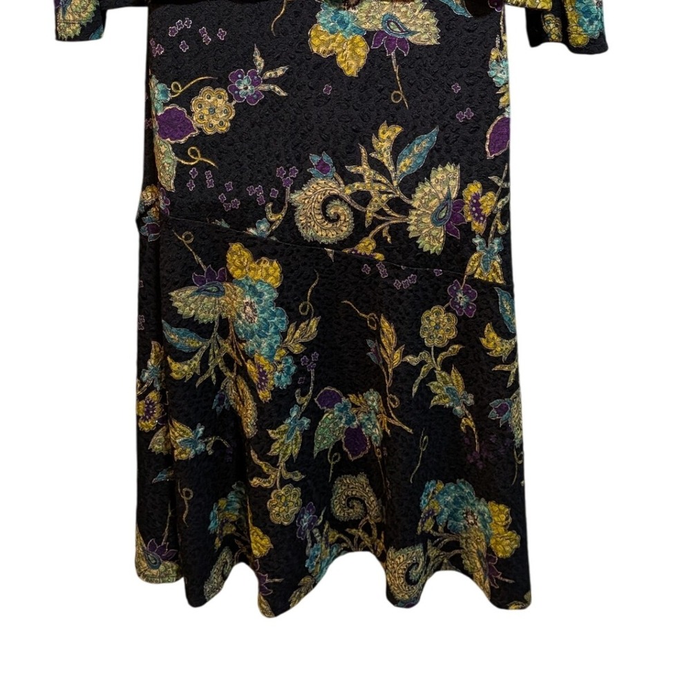 Vintage 90s L Mirasol Black Floral Skirt Stretch Work Teacher Travel Mature Soft